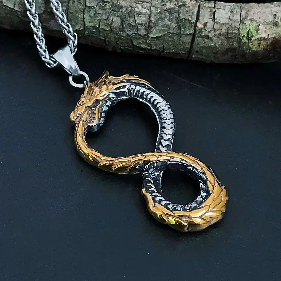 Thumbnail: Norse Viking Dragon Necklace Stainless Steel Men Vintage Self-Devourer Viking Ou