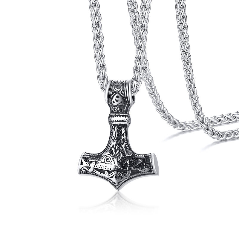 Thumbnail: Vnox Men's Vintage Retro Norse Viking Necklaces, Rock Punk Thor Mjolnir Hammer P