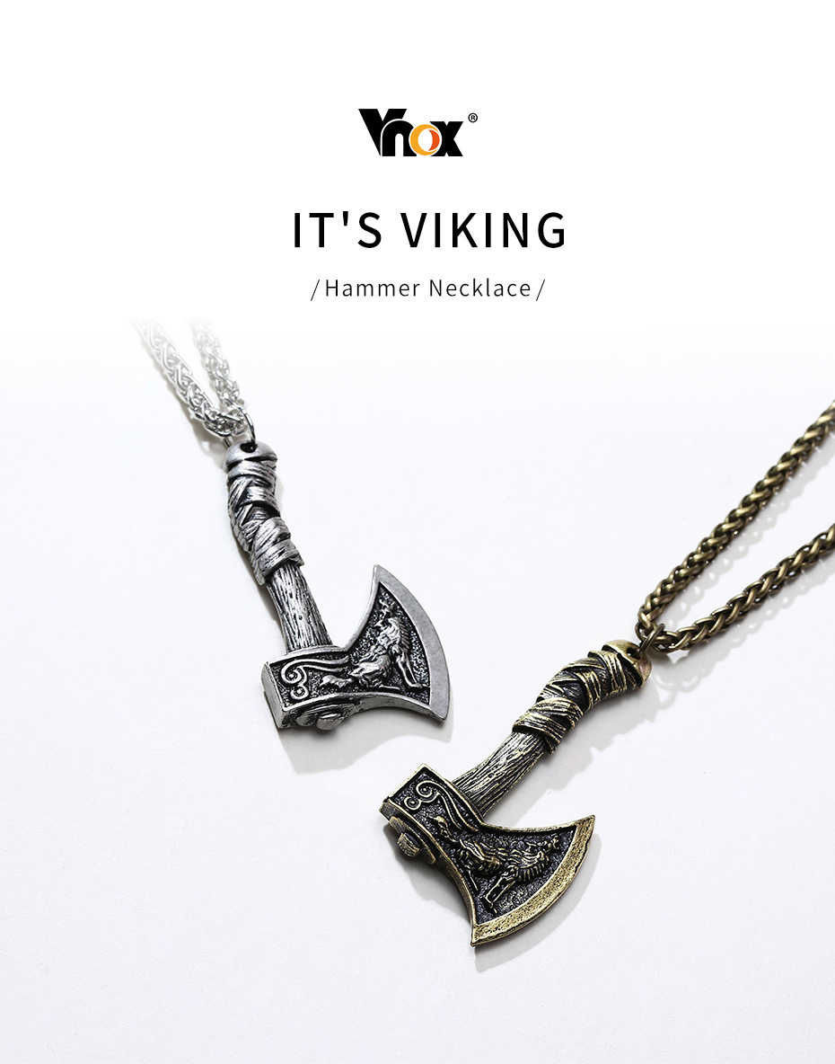 Thumbnail: Vnox Men's Vintage Retro Norse Viking Necklaces, Rock Punk Thor Mjolnir Hammer P