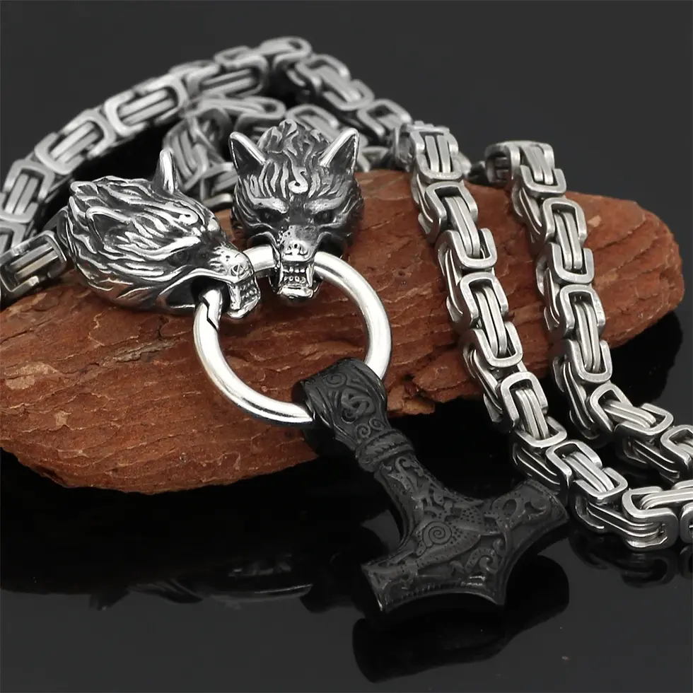Thumbnail: Nordic Celtic Wolf Men's Necklace Stainless Steel Pendant