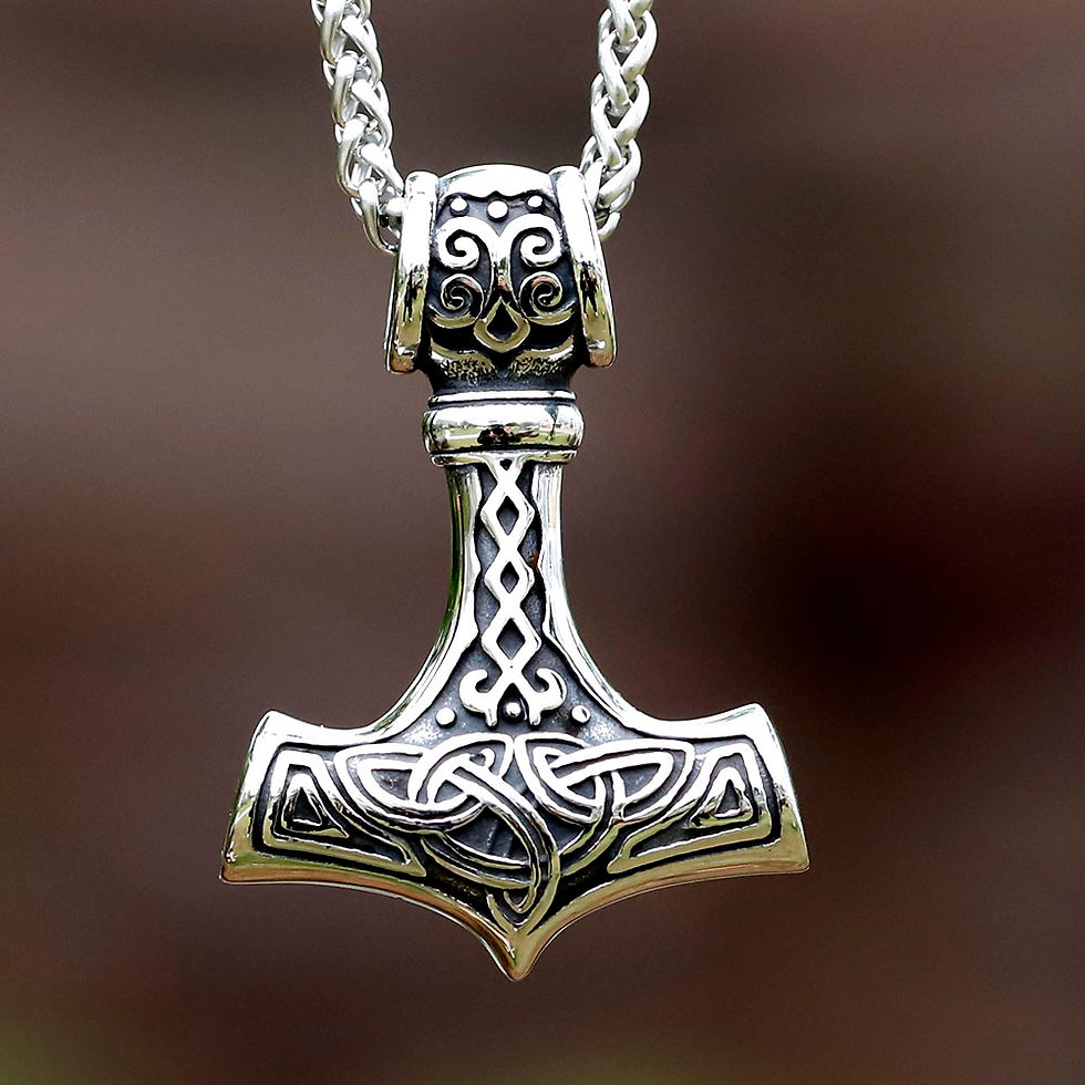 Thumbnail: Norse Vikings Thor's Hammer Mjolnir Scandinavian Rune Amulet Necklace Stainless 