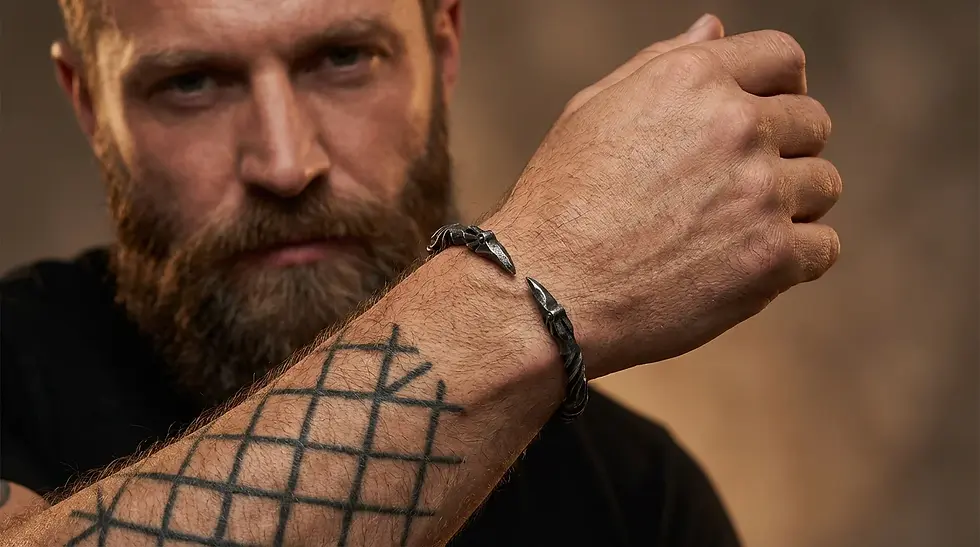 Thumbnail: Stainless Steel Nordic Viking Norse Raven Bracelet Men Wristband Cuff
