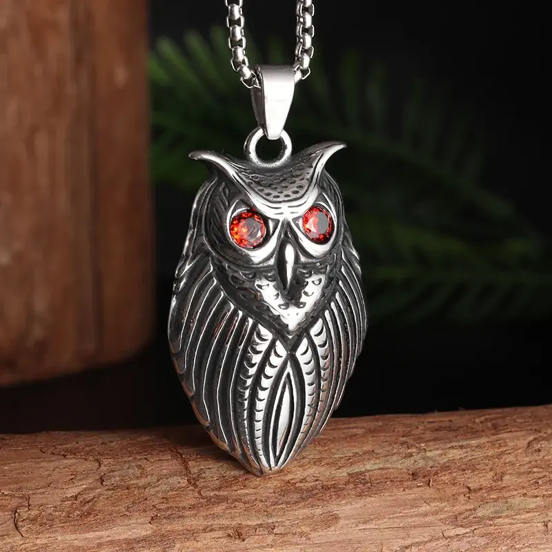 Thumbnail: Retro Gothic Crow Skull Necklace + Motorcycle Punk