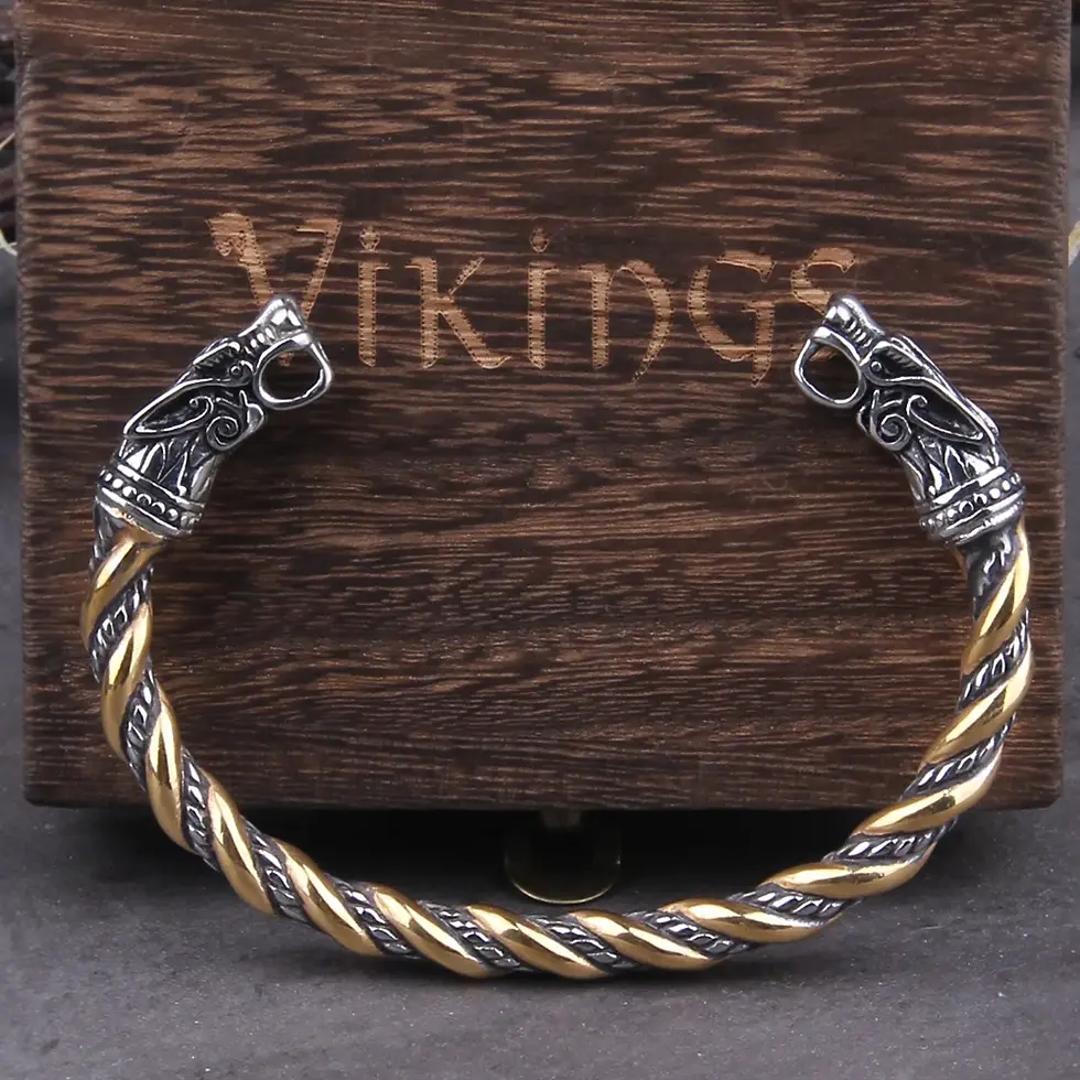 Thumbnail: Stainless Steel Nordic Viking Norse Dragon Bracelet Men Wristband Cuff Bracelet