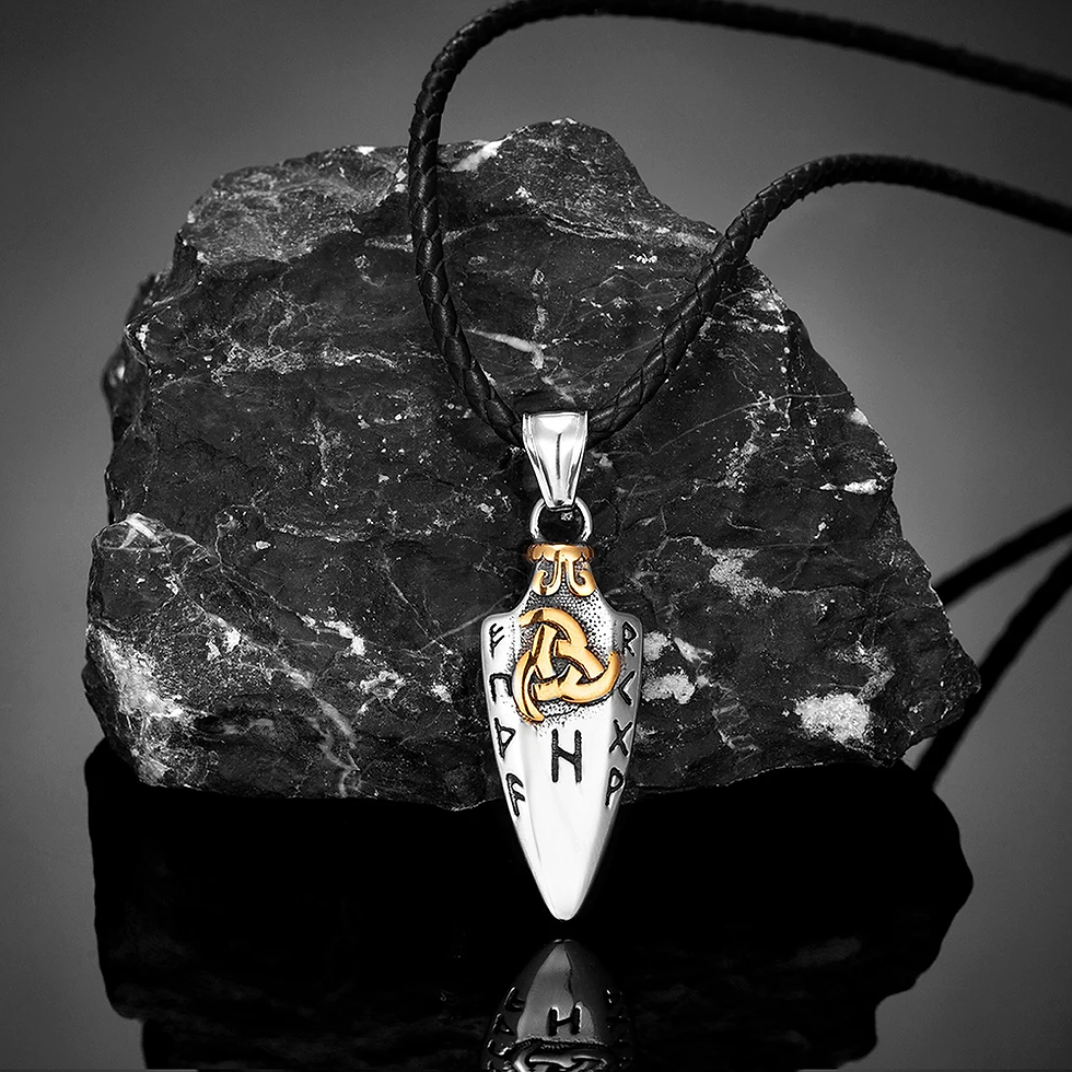 Thumbnail: Norse Runes Odin's Spear Gungnir Necklace Men Gold Color Arrowhead Pendant Valkn