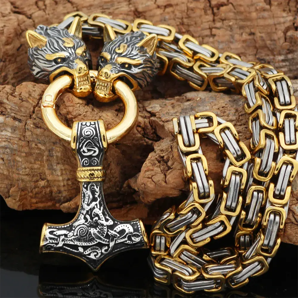 Nordic Celtic Wolf Men's Necklace Stainless Steel Pendant
