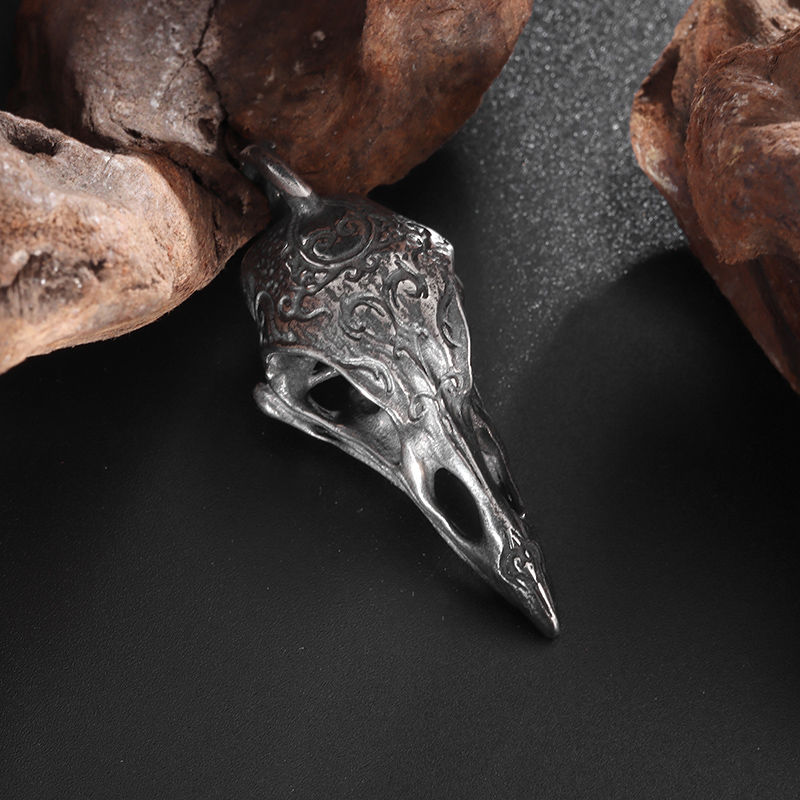 Thumbnail: Retro Gothic Crow Skull Necklace + Motorcycle Punk