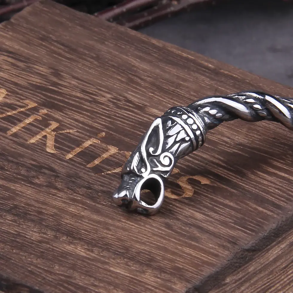 Thumbnail: Stainless Steel Nordic Viking Norse Dragon Bracelet Men Wristband Cuff Bracelet