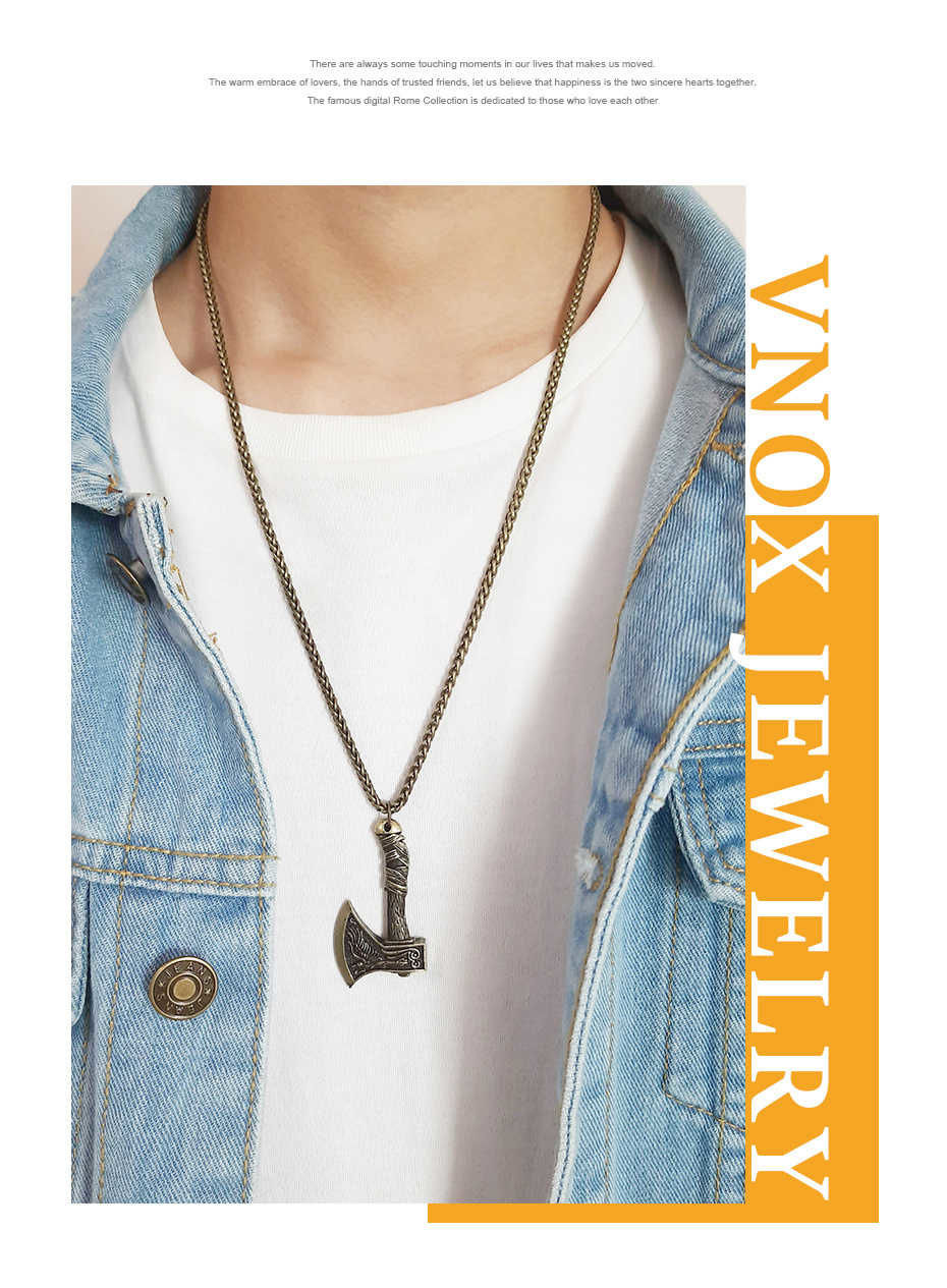 Thumbnail: Vnox Men's Vintage Retro Norse Viking Necklaces, Rock Punk Thor Mjolnir Hammer P