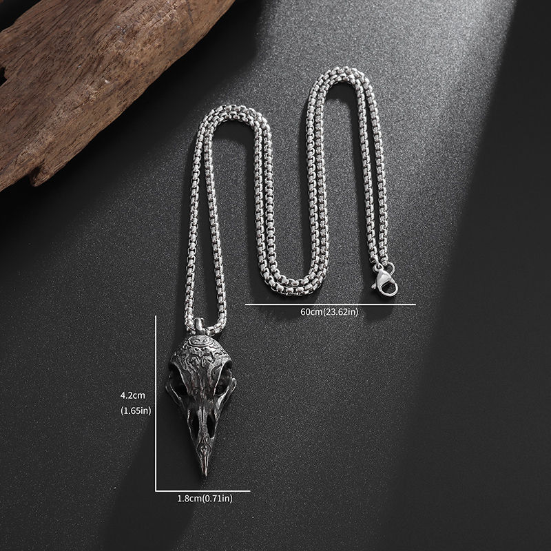 Thumbnail: Retro Gothic Crow Skull Necklace + Motorcycle Punk