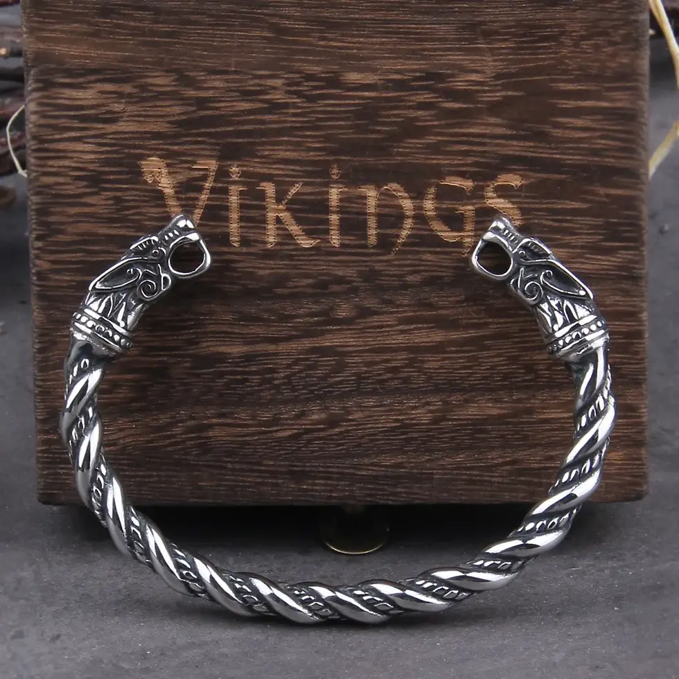 Thumbnail: Stainless Steel Nordic Viking Norse Dragon Bracelet Men Wristband Cuff Bracelet