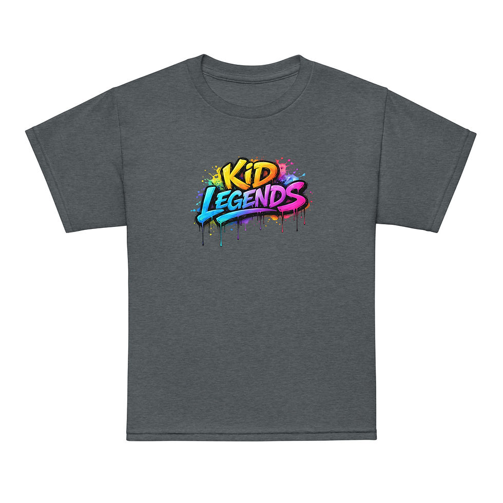 Thumbnail: Dark gray t-shirt with colorful KID LEGENDS graffiti text.