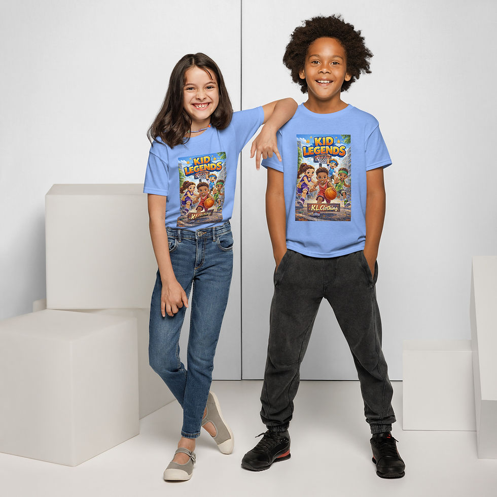 Thumbnail: Two smiling children wearing light blue "Adventures of" t-shirts.