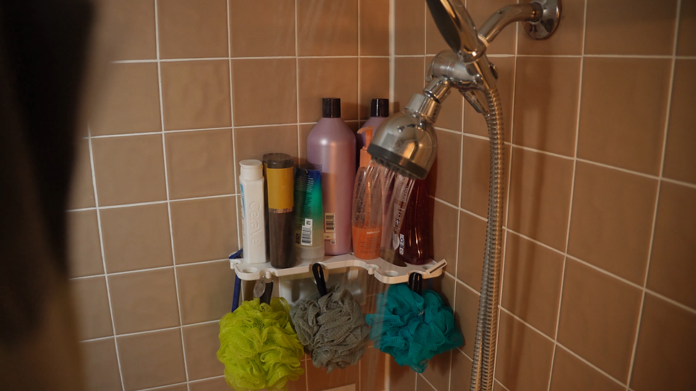 Shower shelf at work.