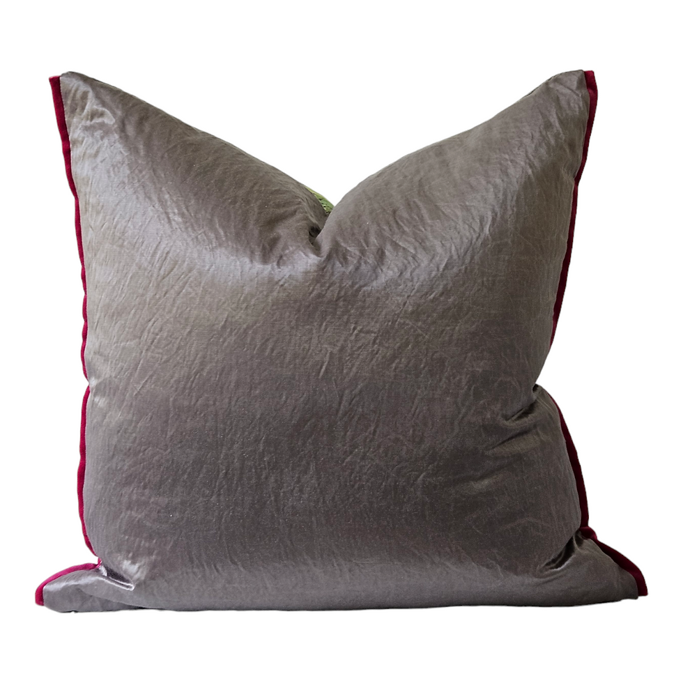 Thumbnail: linen cushions with pink and purple flowers on grey background,  home decor, designer cushions,