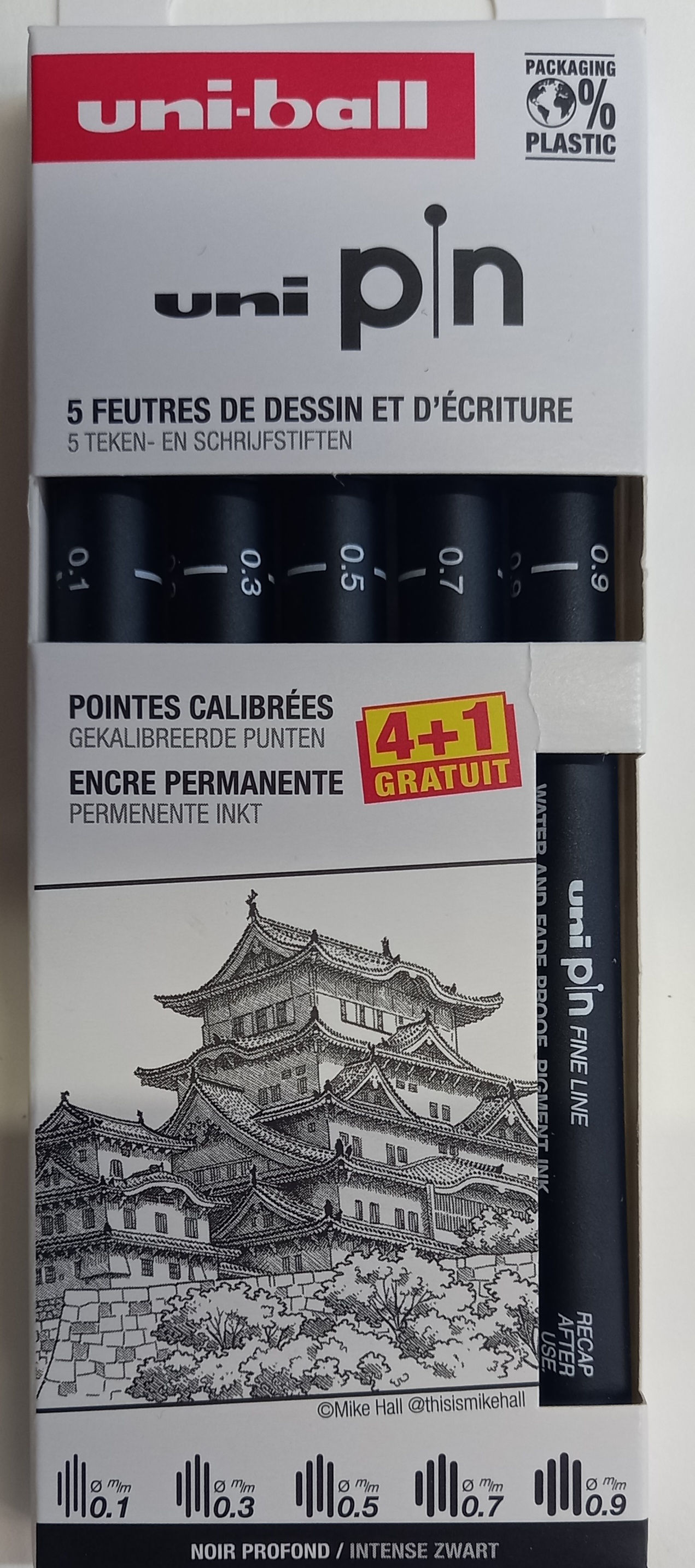 Fine Liner Uni Pin - Pack de 5 , 01 03 05 07 09