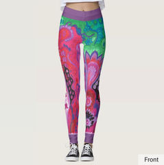 Floral Botanical Cyclamen Green Yoga Leggings