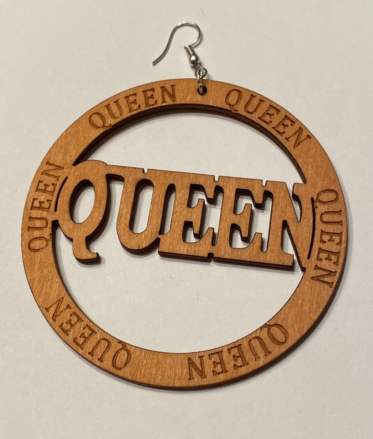 Queen Round Wooden Earrings Light Brown 