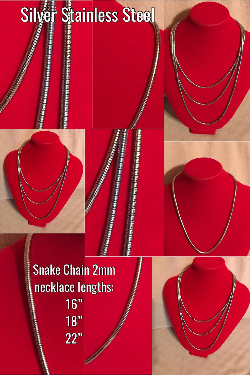 Silver Stainless Steel 2mm Round Snake Chain Necklace