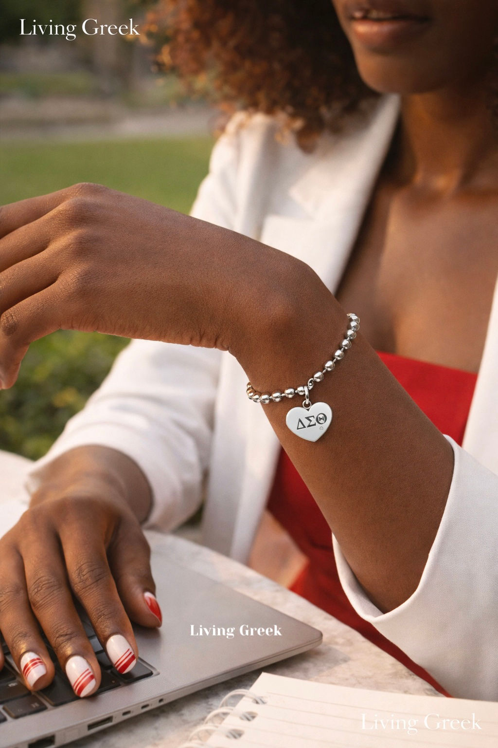 Delta Heart Charm Beaded Stainless Steel Bracelet