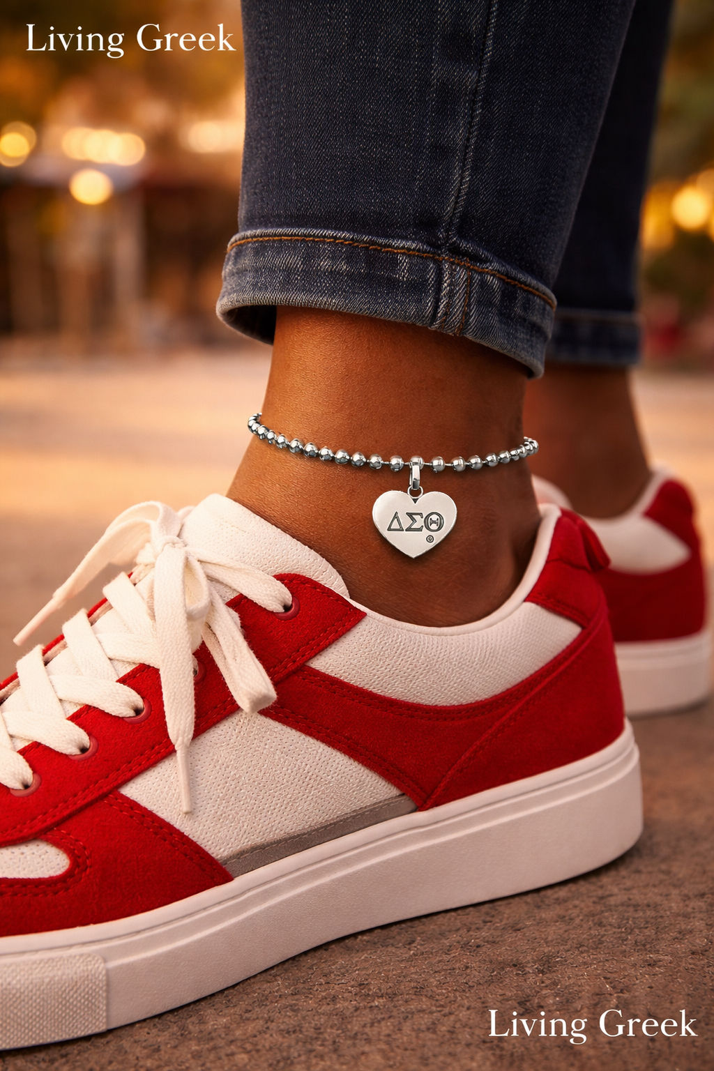 Delta Heart Charm Beaded Stainless Steel Ankle Bracelet