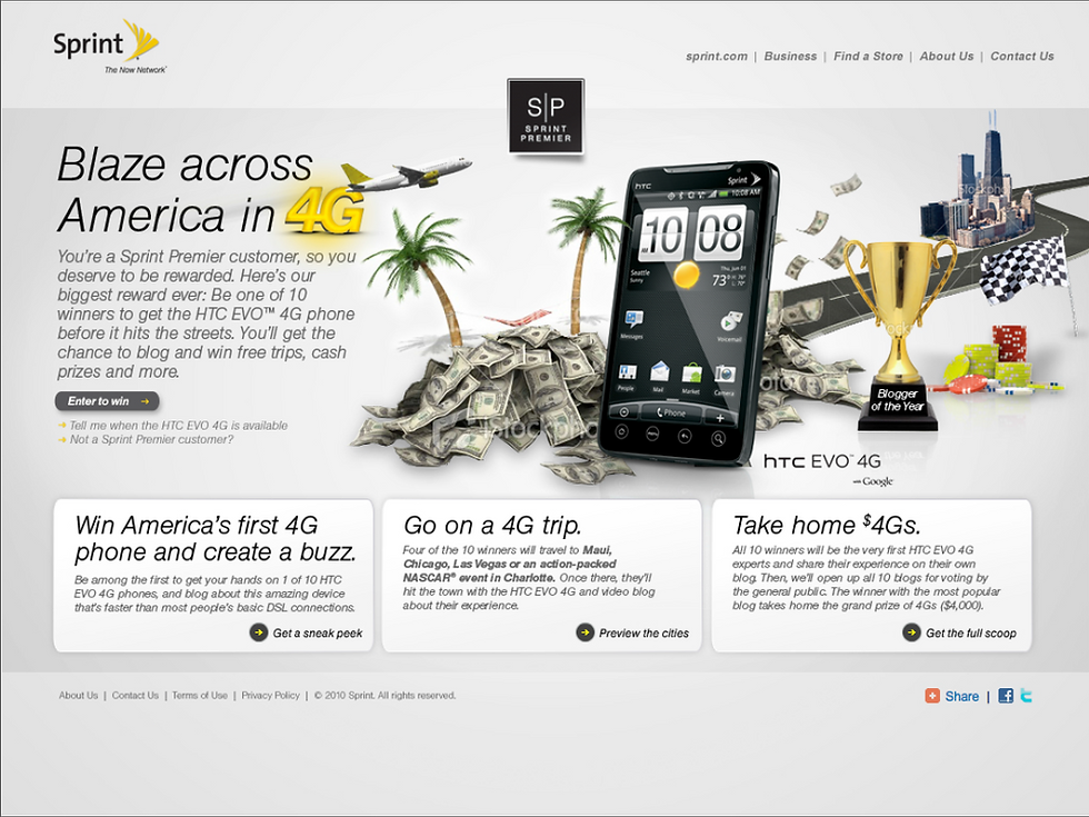 HTC EVO Sweeps Homepage