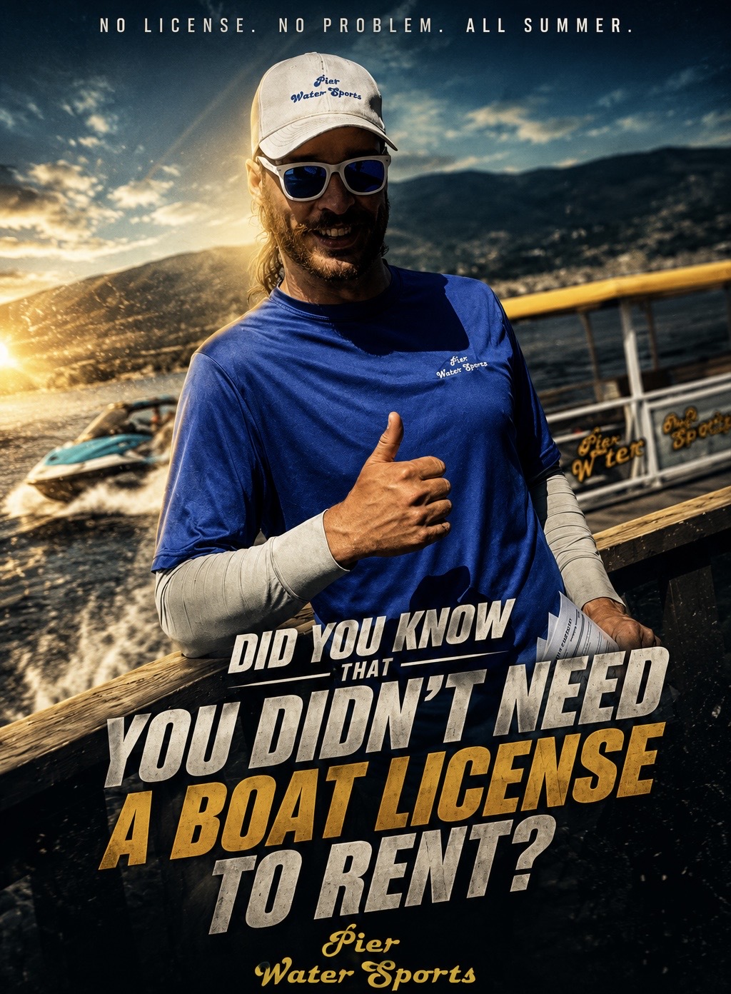 Branded social media promotional graphic design for Pier Water Sports in Penticton, BC, created for a tourism marketing reel by Life Uncharted Studio