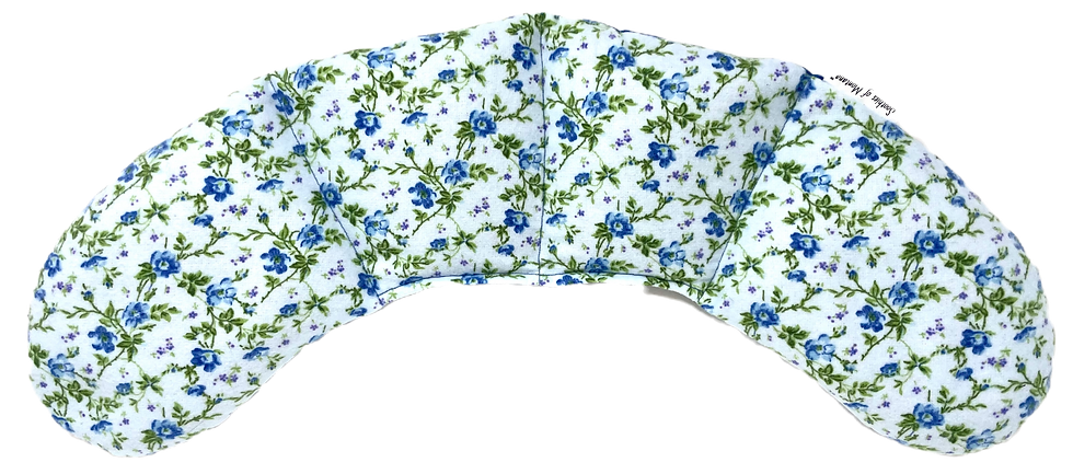 Close-up of Little Blue Flowers - Flannel Neck Wrap against black background.