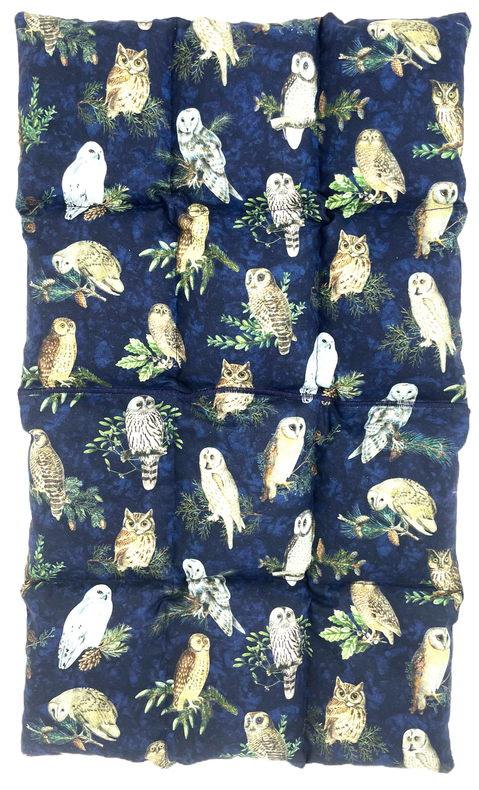 Owls on dark blue fabric