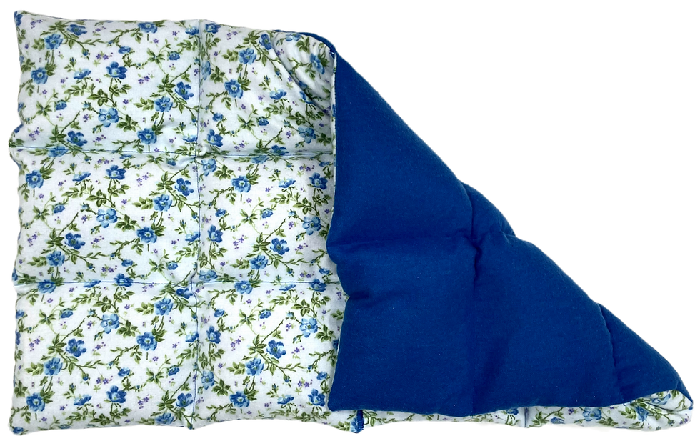 Little Blue Flowers - Large Flannel Flat Pad with blue and white floral design