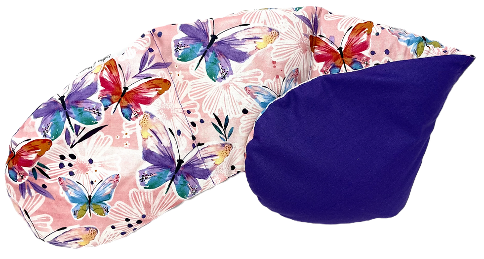 Pink Butterflies - Cotton NeckWrap, floral pattern, purple and pink butterflies, blue pillow Soothies of Montana