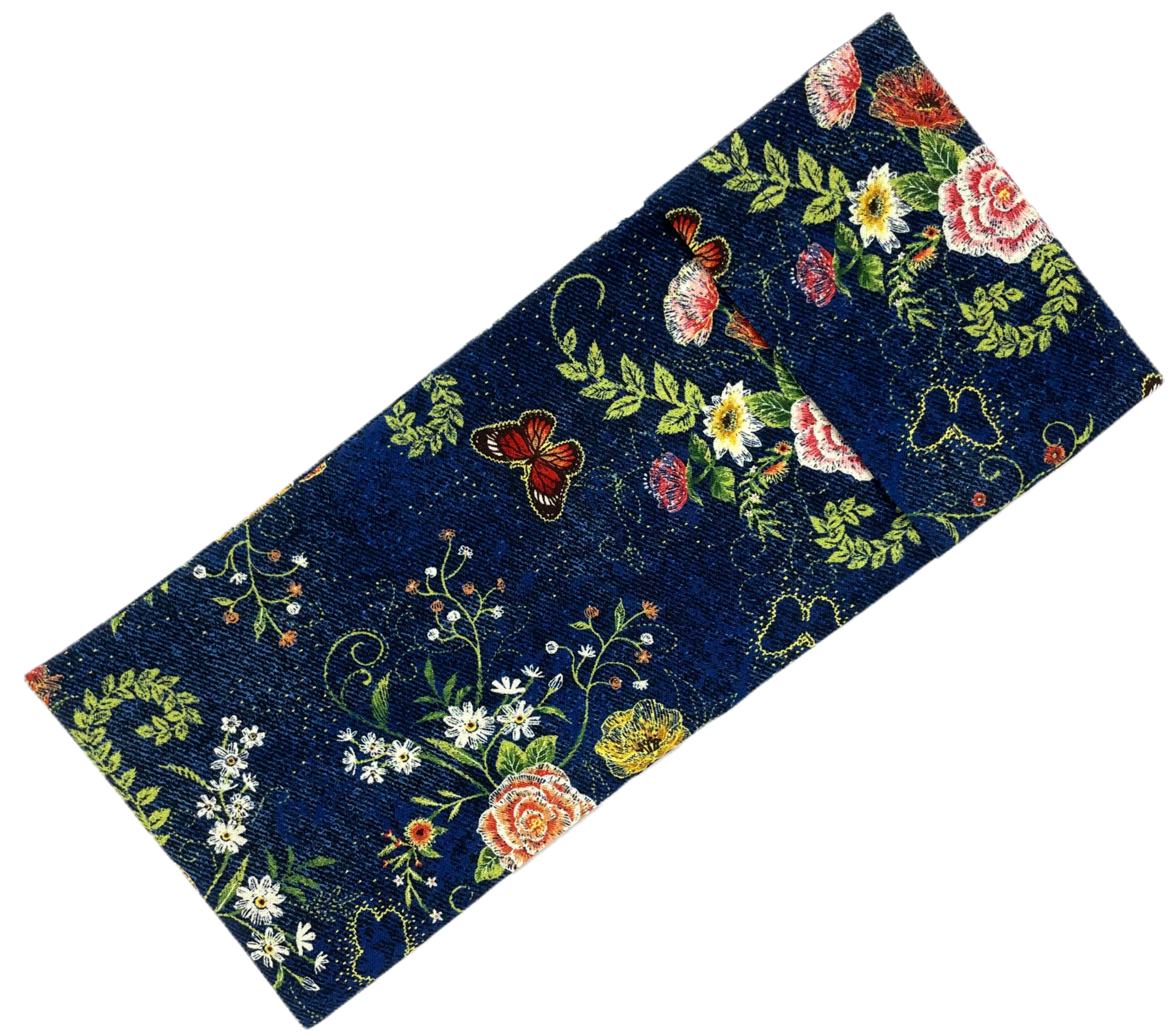 Navy eye pillow with flowers and butterflies, cotton Soothies of Montana