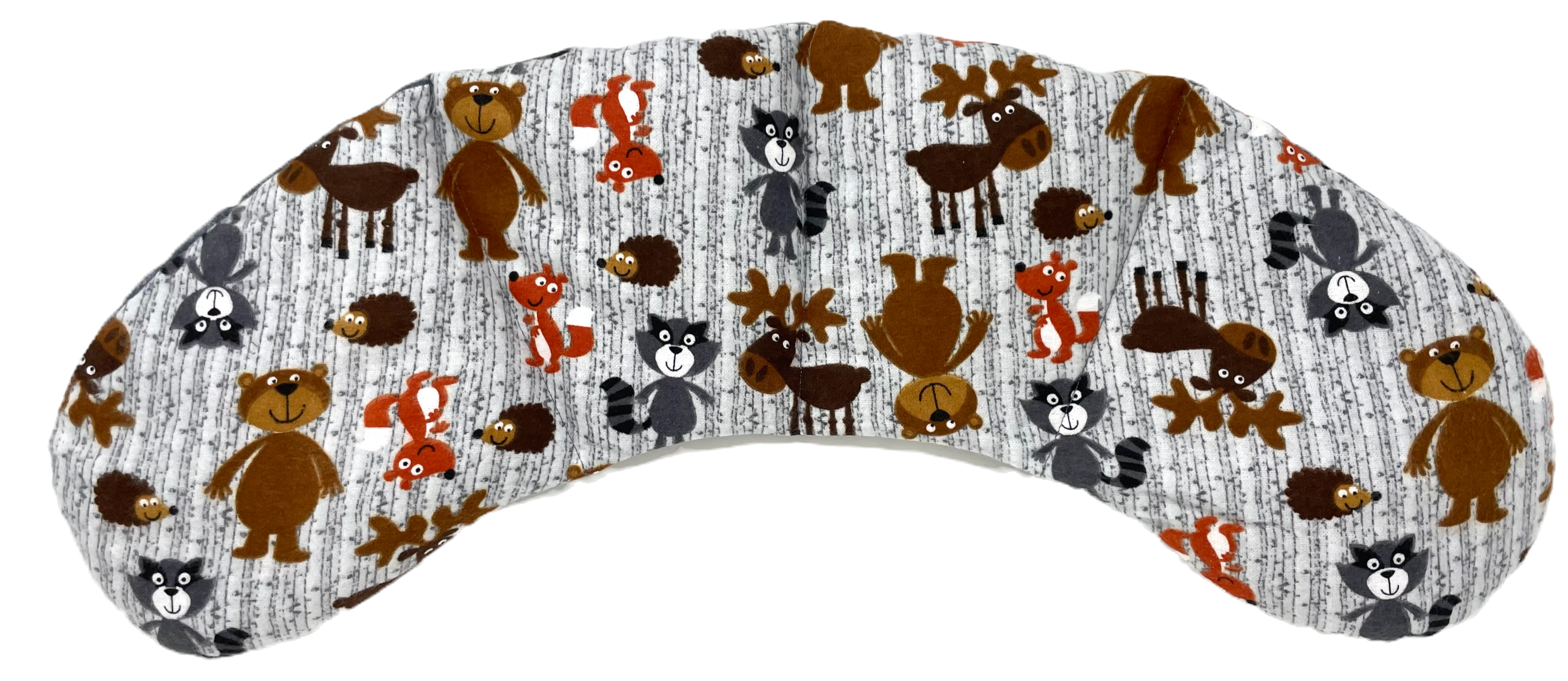 Whimsical Bears - Flannel Neck Wrap with forest animals and gray background.