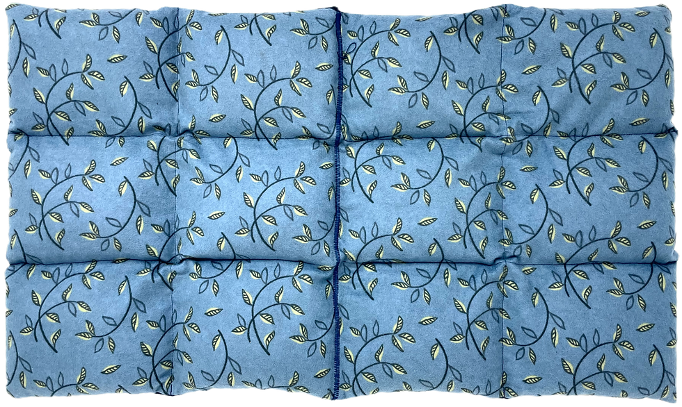 Blue fabric with leaves, Leaves on Blue - Large Flannel Flat Pad, stitched detail background.