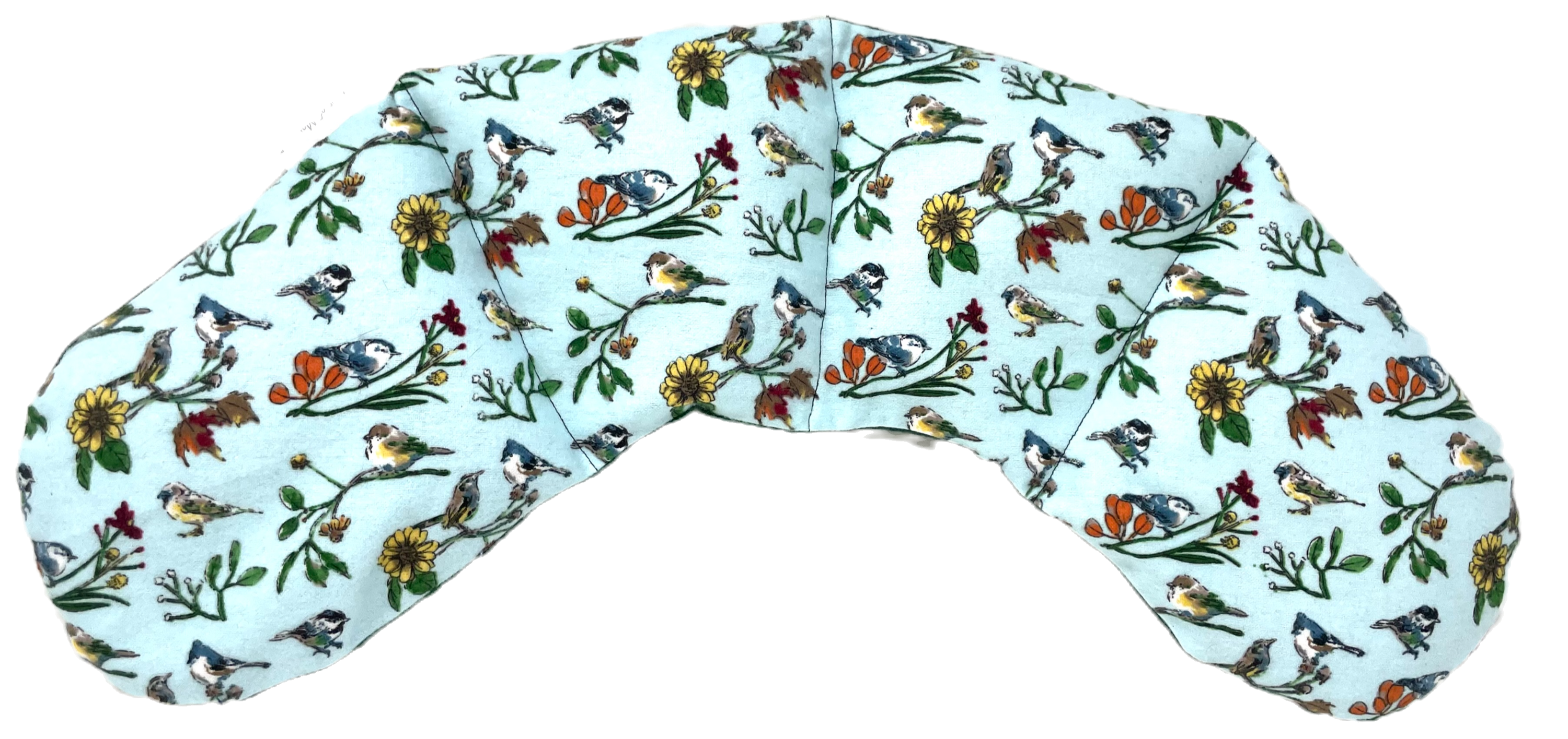 Decorative Birds - Flannel Neck Wrap featuring birds, sunflowers, and fall foliage on light blue background.