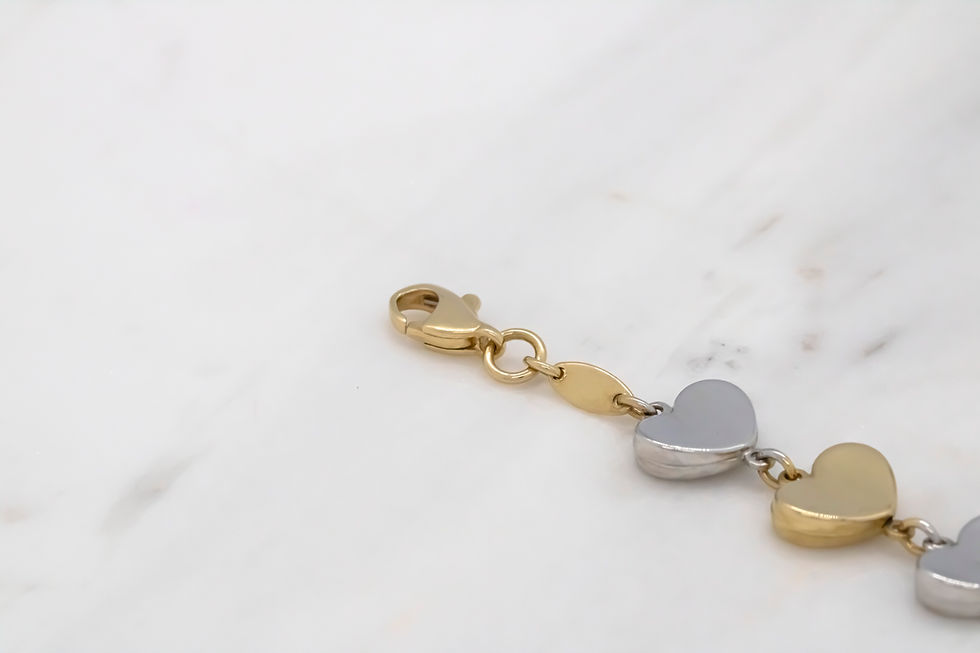 Thumbnail: 14 karat yellow white gold heart bracelet