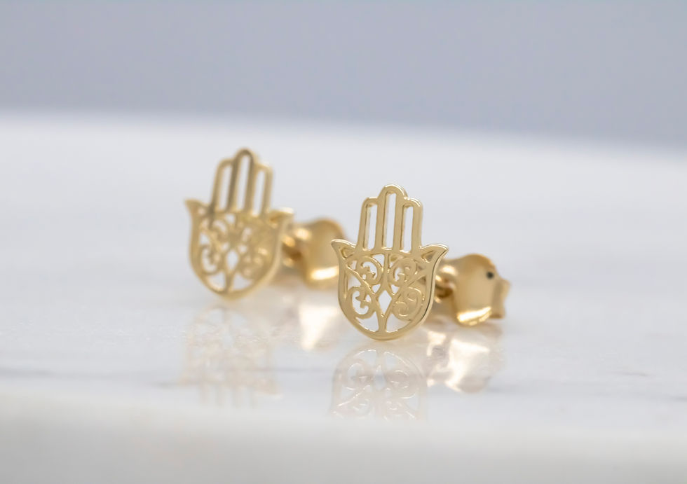Thumbnail: 14 karat yellow gold holy hand stud earrings