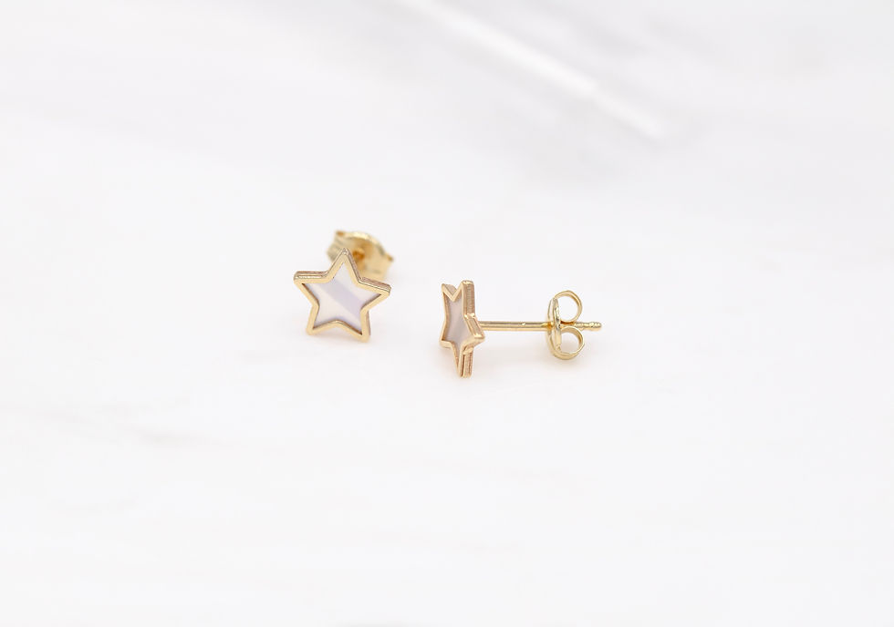 Thumbnail: 14 karat yellow gold tiny star stud earrings with mother of pearl