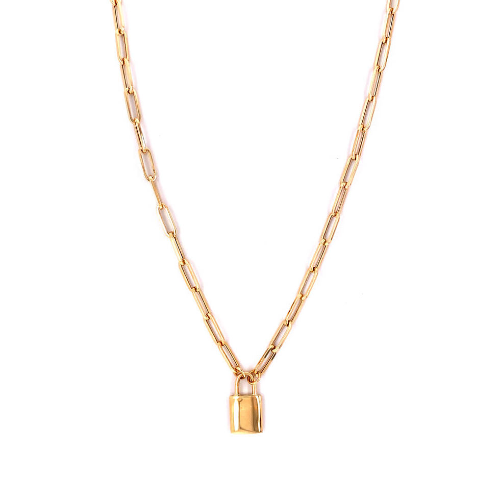 Thumbnail: 14 karat yellow gold 3mm thick paperclip padlock necklace