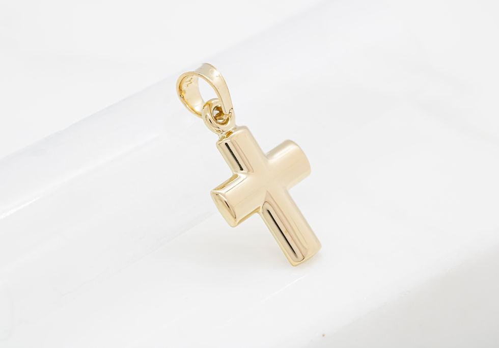 Thumbnail: 14 karat yellow gold tiny puffy cross pendant