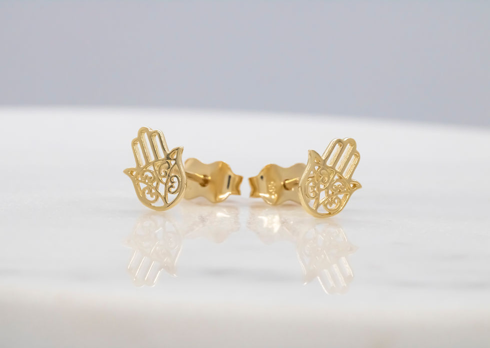Thumbnail: 14 karat yellow gold holy hand stud earrings