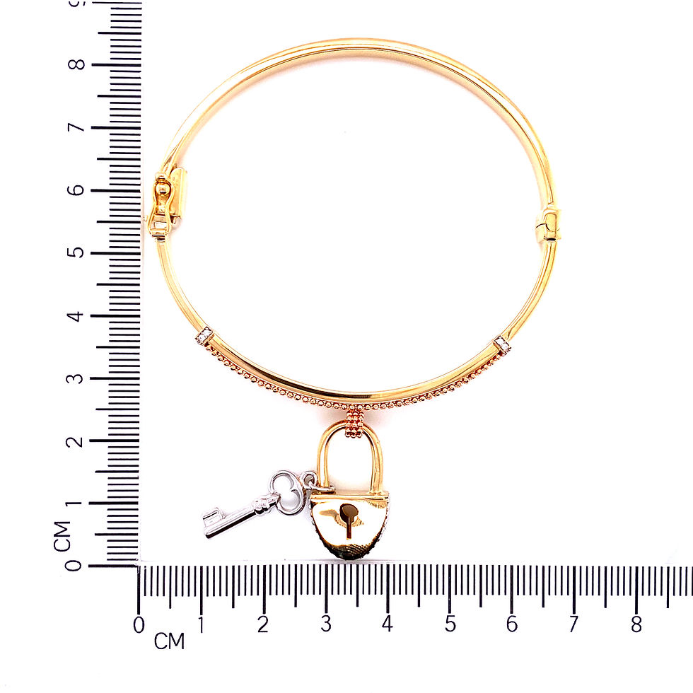 Thumbnail: 14 karat tricolor gold lock and key bangle