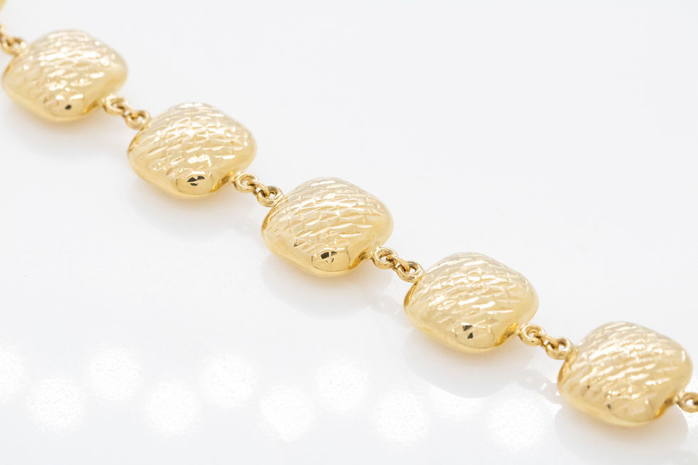 Thumbnail: 14 karat yellow gold diamond cut puff square links bracelet