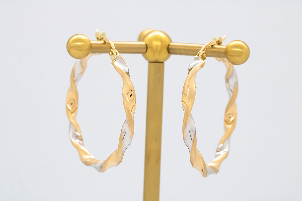 Thumbnail: 14 karat yellow white gold twist hoop earrings
