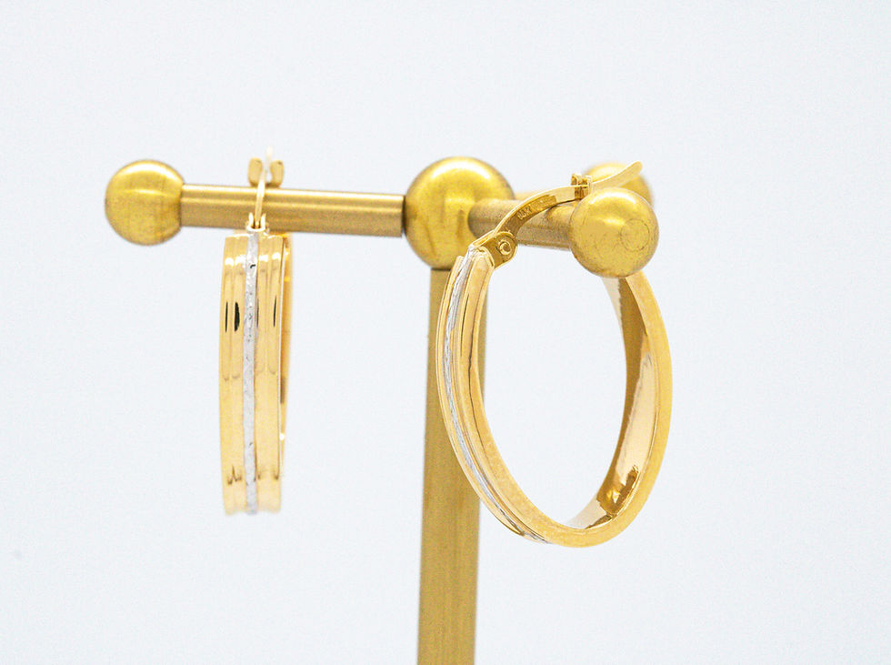 Thumbnail: 14 karat yellow white gold diamond cut oval hoop earrings