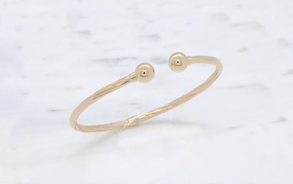 14 karat yellow gold 8mm double ball open cuff bangle