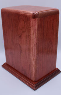 carved cross cremation urn cherry wood side back view