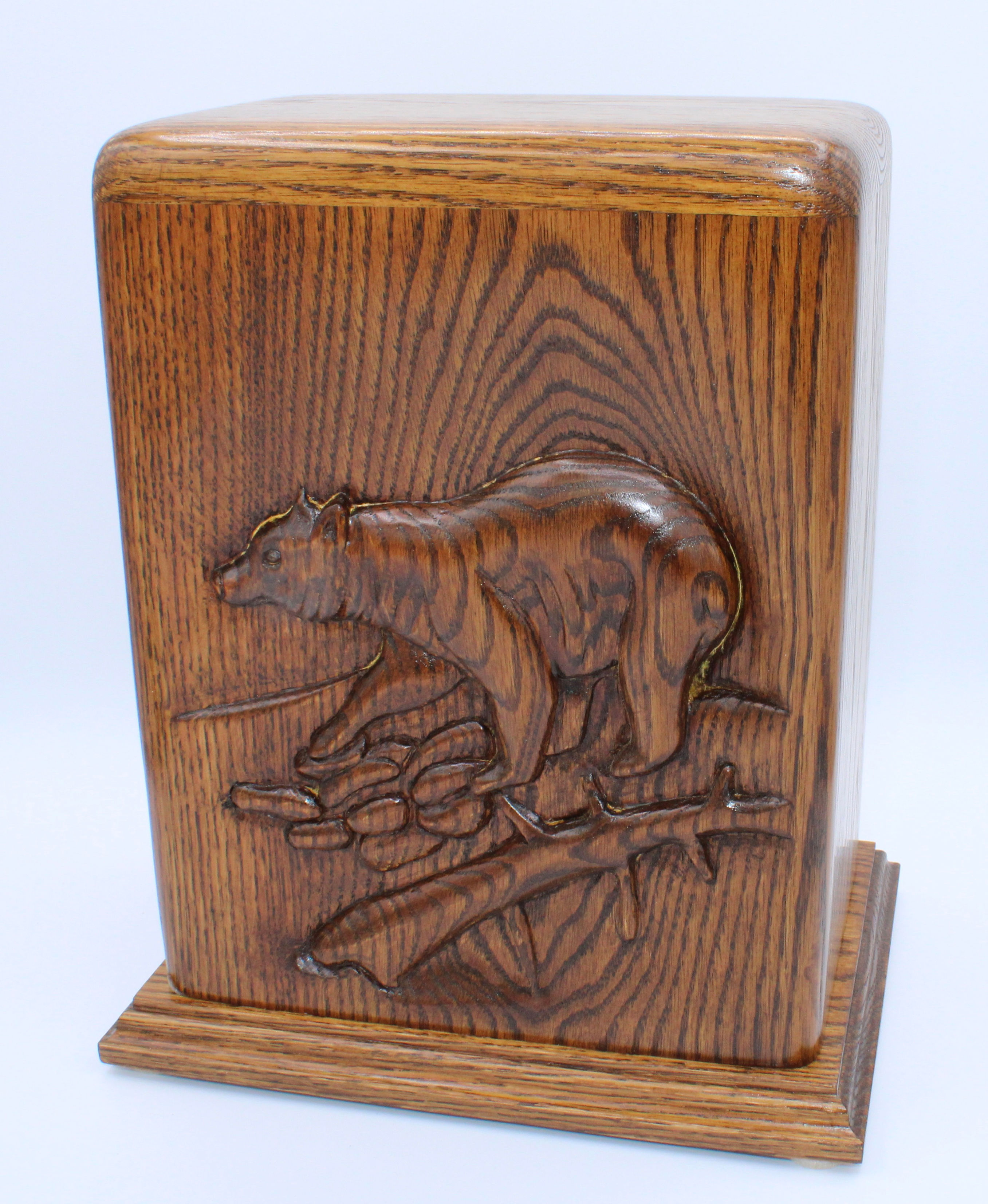Carved bear cremation urn front