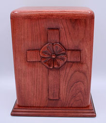 carved poppy in cross cremation urn cherry