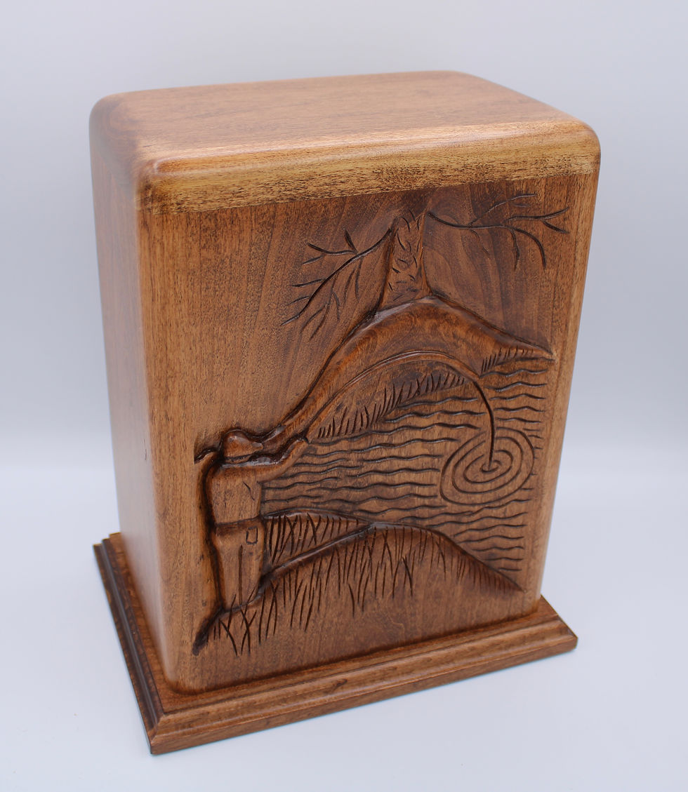 Fisherman cremation urn in cherry hardwoods